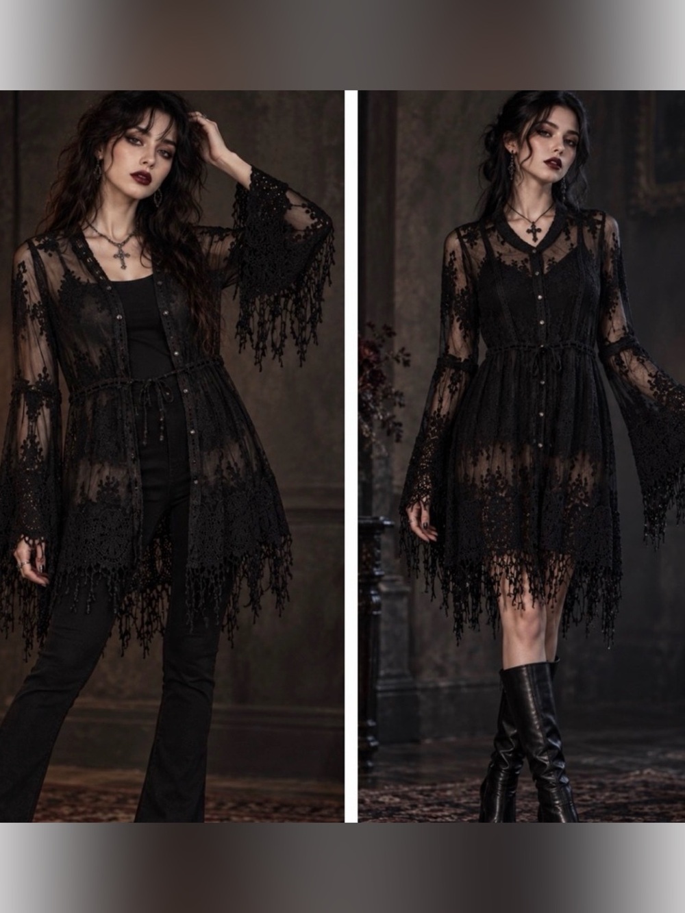 BOSTON PROPER black sheer lace tunic cardigan
